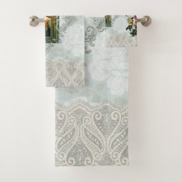 Vintages Retro mit Spitzen und Blume auftragen Badhandtuch Set