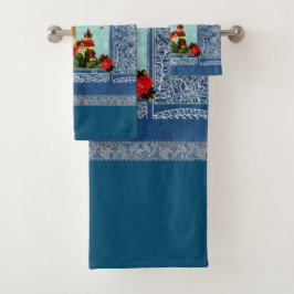 Vintages Retro mit Spitzen und Blume auftragen Badhandtuch Set