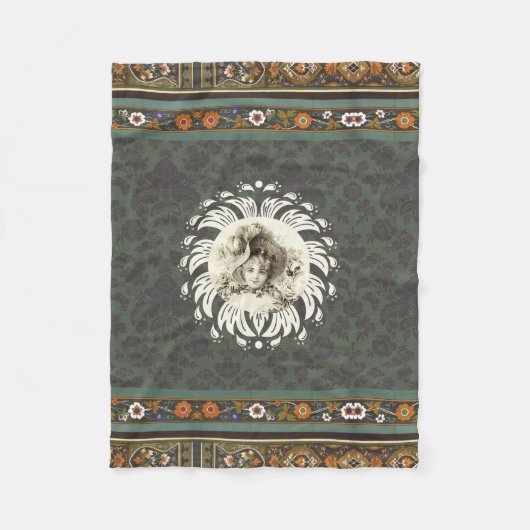 Vintages Retro mit Spitzen und Blume auftragen Fleecedecke (Vorderseite)