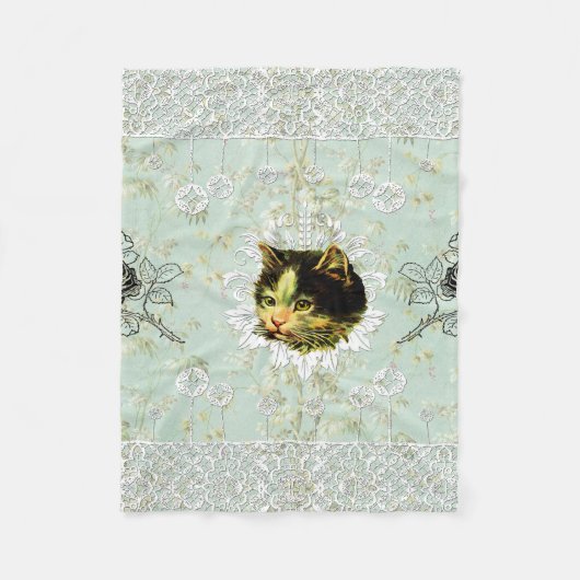 Vintages Retro mit Spitzen und Blume auftragen Fleecedecke (Vorderseite)