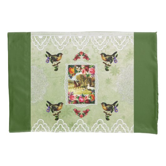 Vintages Retro mit Spitzen und Blume auftragen Kissenbezug (Vorderseite)