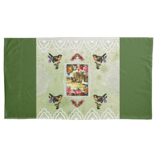 Vintages Retro mit Spitzen und Blume auftragen Kissenbezug (Vorderseite)