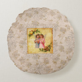 Vintages Retro mit Spitzen und Blume auftragen Rundes Kissen