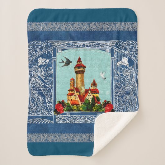 Vintages Retro mit Spitzen und Blume auftragen Sherpadecke (Vorderseite)