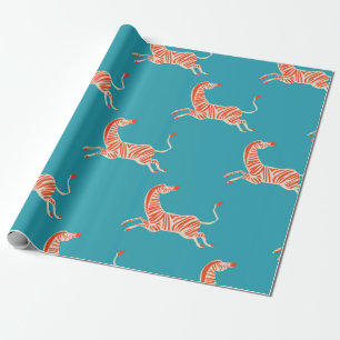 Vintages Retro-Neonfarben Zebra-Illustrationsmotiv Geschenkpapier