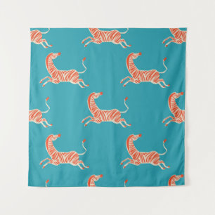 Vintages Retro-Neonfarben Zebra-Illustrationsmotiv Wandteppich
