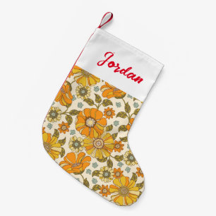 Vintages Retro-Orangefarbenes Muster Kleiner Weihnachtsstrumpf