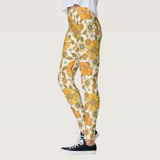 Vintages Retro-Orangefarbenes Muster Leggings (Links)