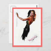 Vintages Retro-Pariser Nachtmode zeichnend und Postkarte (Vorne/Hinten)