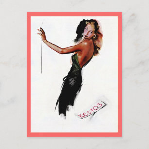 Vintages Retro-Pariser Nachtmode zeichnend und Postkarte