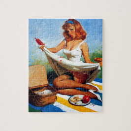 Vintages Retro Picnic Button Up Girl Puzzle