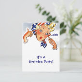 Vintages Retro Postkarte Einladung Überraschung Pa (Stehend Vorderseite)