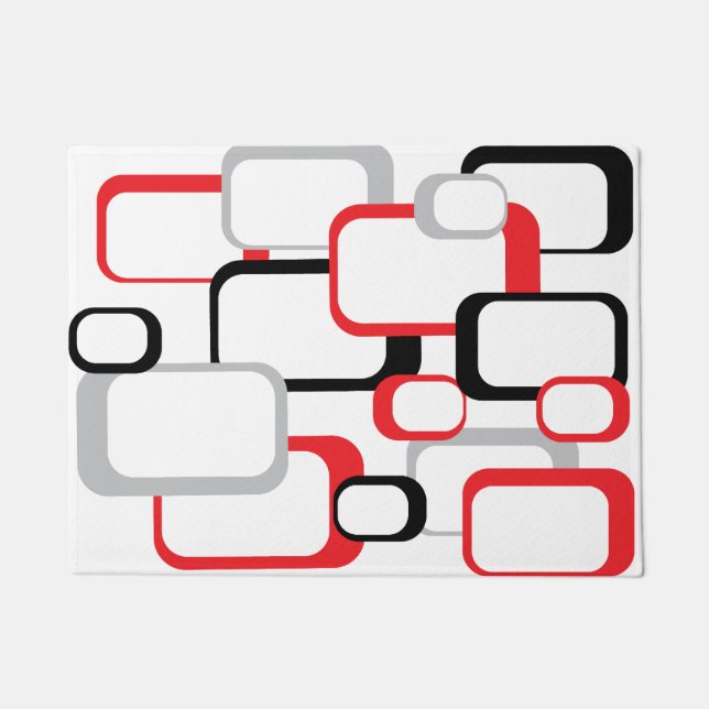 Vintages Retro-Quadrat in Rot-Schwarz Fußmatte (Vorderseite)