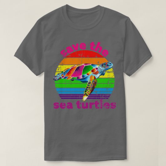 Vintages Retro-Regenbogen-Design der Seeschildkröt T-Shirt (Design vorne)