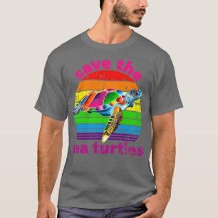 Vintages Retro-Regenbogen-Design der Seeschildkröt T-Shirt