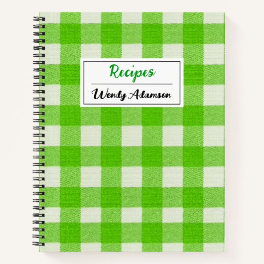 Vintages Retro Rezept Buch. | Green Gingham Karier Notizblock (Vorderseite)