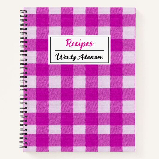 Vintages Retro Rezept Buch. | Pink Gingham Kariert Notizblock (Vorderseite)