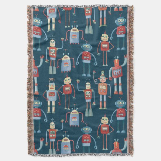 Vintages Retro-Robotermuster dunkel Decke (Vorderseite Vertikal)