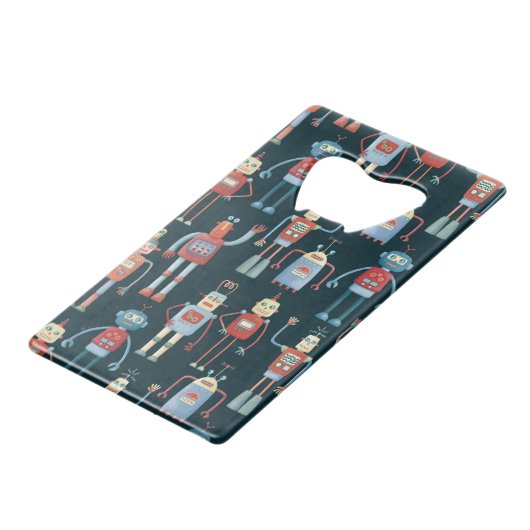 Vintages Retro-Robotermuster Geldbeutel Flaschenöffner (Vorderseite Schrägansicht)