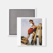 Vintages Retro Sailor Button-up Girl Magnet (Vorderseite/Rückseite)