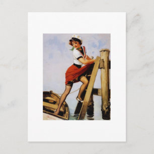 Vintages Retro Sailor Button-up Girl Postkarte