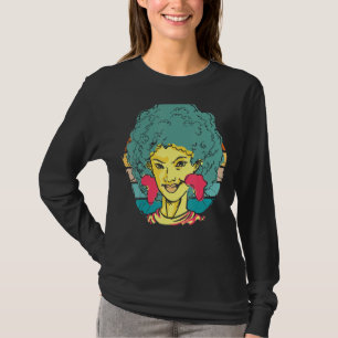 Vintages Retro-Schwarzes Mädchen mit lockerer Haar T-Shirt
