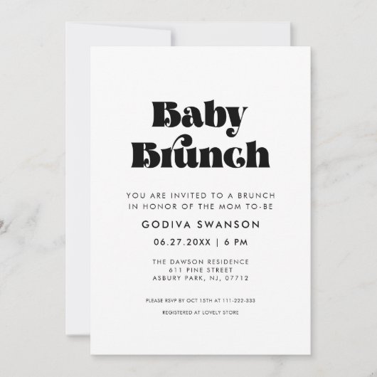 Vintages Retro Script Baby Brunch Einladung (Vorderseite)