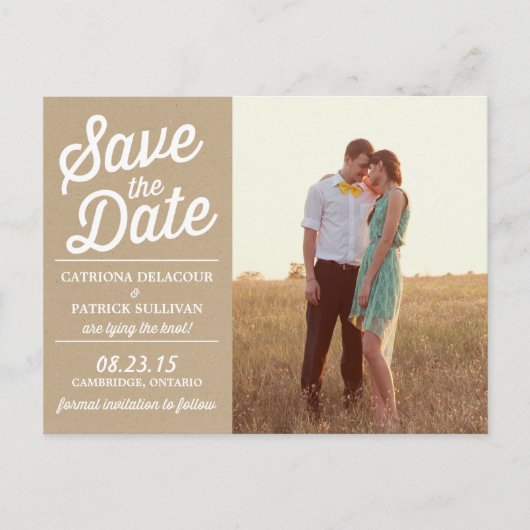 Vintages Retro-Script-Foto Save the Date Postkarte (Vorderseite)