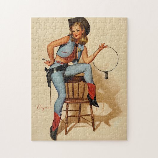 Vintages Retro Sheriff Button Up Girl Puzzle (Vertikal)