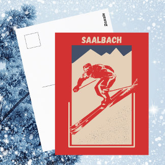 Vintages Retro-Skigebiet Saalbach Postkarte