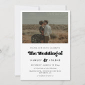 Vintages Retro-Skript Hochzeit-Foto Einladung (Vorderseite)