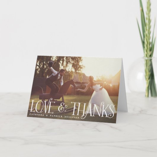 Vintages Retro Skript-Hochzeits-Foto danken Ihnen Dankeskarte (Vorderseite)