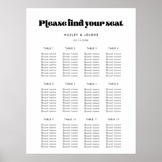 Vintages Retro-Skript Hochzeitsdiagramm Poster (Vorne)