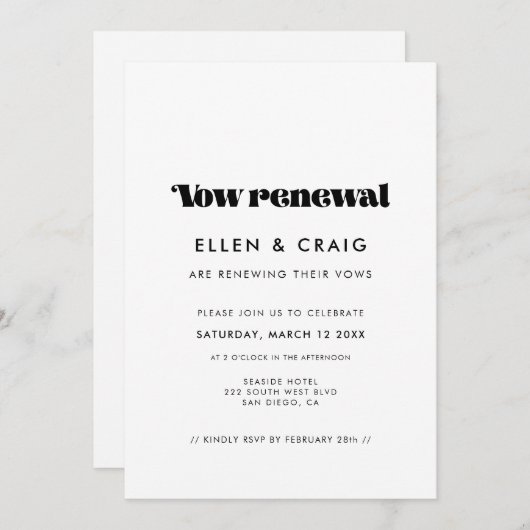 Vintages Retro-Skript Hochzeitswochenneuerung Einladung (Vorne/Hinten)