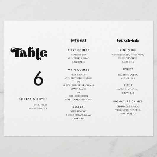 Vintages Retro-Skriptmenü und Tischnummer-Trifold (Vorderseite)