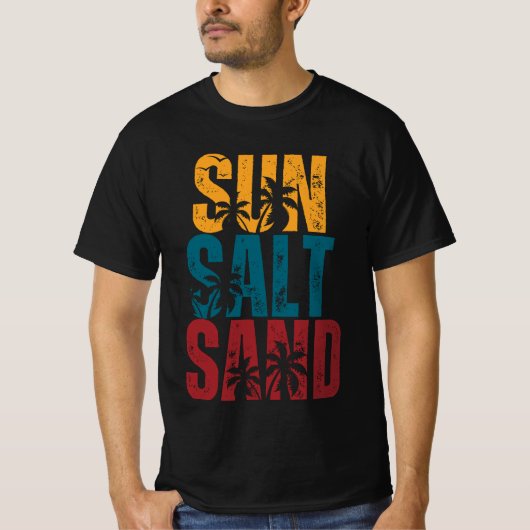 Vintages Retro Sonnenbad Sandvögel & Palmen Meer T-Shirt (Vorderseite)