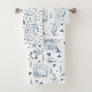 Vintages Retro Toile Muster Katze Katze blau Badhandtuch Set