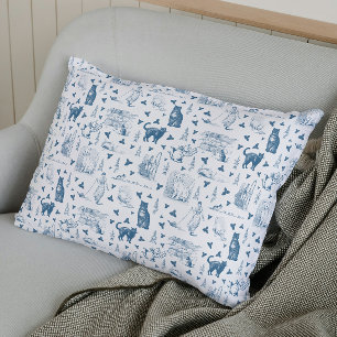 Vintages Retro Toile Muster Katze Katze blau Dekokissen