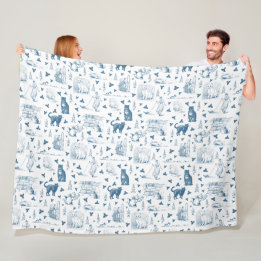 Vintages Retro Toile Muster Katze Katze blau Fleecedecke