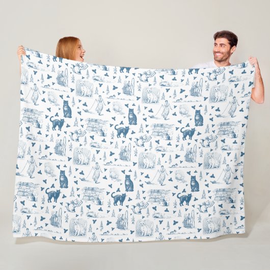 Vintages Retro Toile Muster Katze Katze blau Fleecedecke (Beispiel)