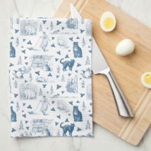 Vintages Retro Toile Muster Katze Katze blau