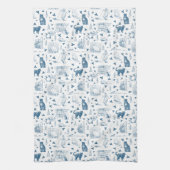 Vintages Retro Toile Muster Katze Katze blau Geschirrtuch (Vertikal)