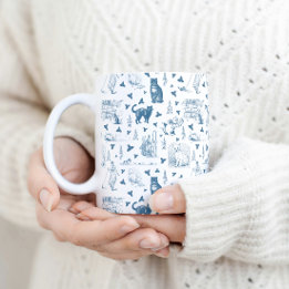 Vintages Retro Toile Muster Katze Katze blau Kaffeetasse