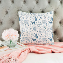 Vintages Retro Toile Muster Katze Katze blau Kissen