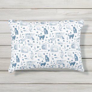 Vintages Retro Toile Muster Katze Katze blau Kissen Für Draußen