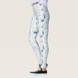 Vintages Retro Toile Muster Katze Katze blau Leggings