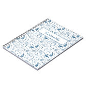 Vintages Retro Toile Muster Katze Katze blau Notizblock (Linke Seite)