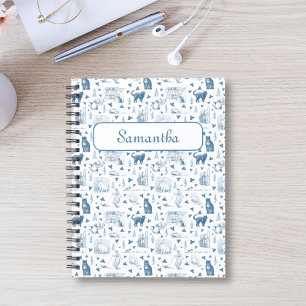 Vintages Retro Toile Muster Katze Katze blau Notizblock