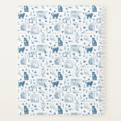 Vintages Retro Toile Muster Katze Katze blau Planer (Rückseite)