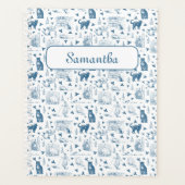 Vintages Retro Toile Muster Katze Katze blau Planer (Vorderseite)